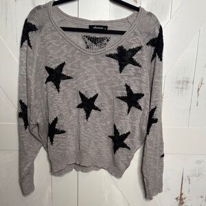 Olivaceous Gray Sheer Sweater with Black Star Pattern